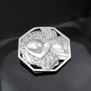 French Art Deco Silvered Bronze Brooch Pierre Turin 'La Porteuse Des Fleurs'