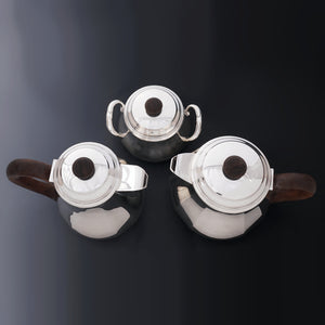 Art Deco French Sterling Silver 4pc Tea Set, Teapot & Coffee Pot