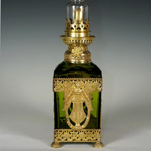 Load image into Gallery viewer, antique french gilt bronze ormolu Baccarat crystal glass oil lamp green Napoleon III era
