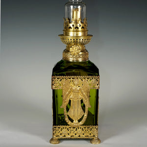 antique french gilt bronze ormolu Baccarat crystal glass oil lamp green Napoleon III era