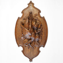 Load image into Gallery viewer, Antique Black Forest Carved Wood Wall Plaque 32&quot; Large Hunting Trophy Fruits of the Hunt Game Birds Animals
