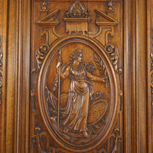Load image into Gallery viewer, Large Antique French Hand Carved Walnut Wood Wall Panel, Figural Athena &amp; Caryatids, Furniture Salvage Cabinet Door Plaque
