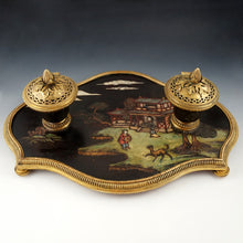 Load image into Gallery viewer, Antique French Chinoiserie Coromandel Lacquer Gilt Bronze Inkwell
