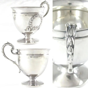 Superb Antique French Sterling Silver Tea Coffee Cup & Saucer Set, Applied Decoration, 201.7g