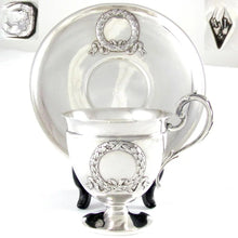 Load image into Gallery viewer, Superb Antique French Sterling Silver Tea Coffee Cup &amp; Saucer Set, Applied Decoration, 201.7g

