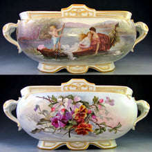 Load image into Gallery viewer, LARGE ANTIQUE FRENCH PORCELAIN JARDINIERE HAND PAINTED ROMANTIC SCENE DATED 1906
