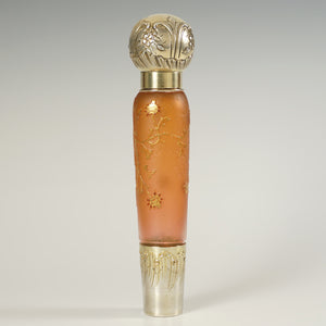 Signed Daum Nancy Cameo Glass French Sterling Silver Liquor Flask, Perfume Bottle, Art Nouveau Repousse