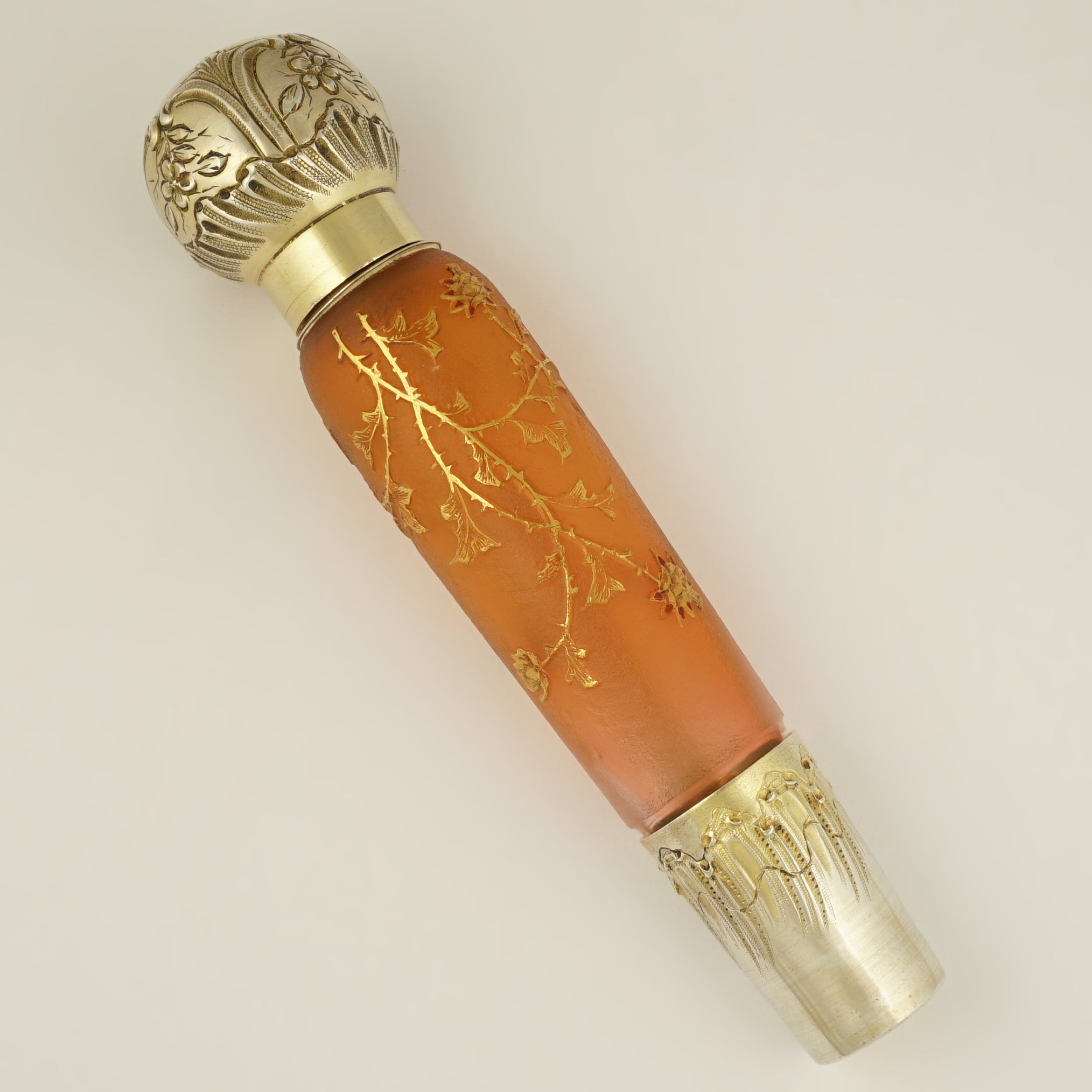 French Sterling Silver Daum Nancy Cameo Glass Signed Liquor Flask