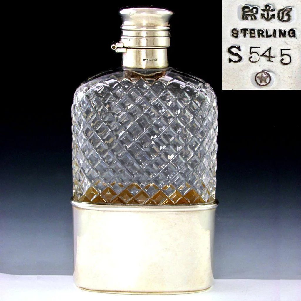 Antique GORHAM Sterling Silver Liquor / Whisky Hip Flask, Twist & Lock Lid, 1888