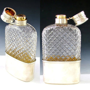 Antique GORHAM Sterling Silver Liquor / Whisky Hip Flask, Twist & Lock Lid, 1888