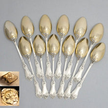 Load image into Gallery viewer, 12 Antique French Sterling Silver Teaspoons, Coffee Tea Moka Spoons Set, Art Nouveau Morning Glory Flowers, Boxed
