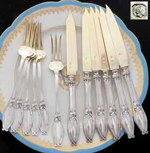 Antique French sterling silver dessert cake flatware set