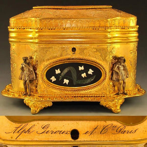 Antique French Signed Giroux Pietra Dura Gilt Bronze Ormolu Jewelry Casket Box