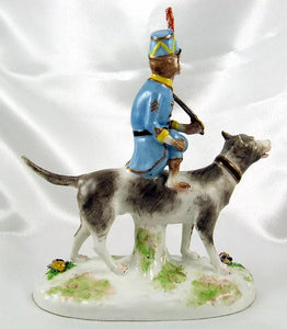 Antique French Porcelain de Paris Monkey Riding a Dog Figurine
