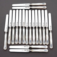 Load image into Gallery viewer, CARDEILHAC : Antique French Sterling Silver &amp; Mother of Pearl Dessert Knives, 18pc Knife Set
