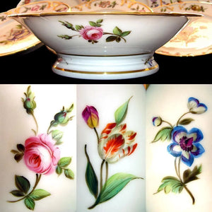 Antique French Pillivuyt Porcelain Hand Painted Flowers Dessert Set