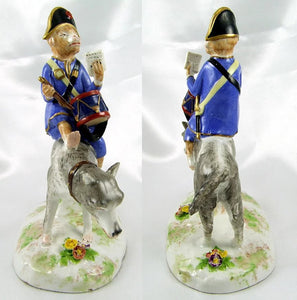 Rare French Porcelaine de Paris Circus Monkey Riding a Dog Figurine