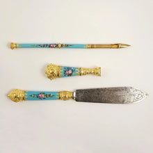 Load image into Gallery viewer, Antique French Blue Enamel Gilt Ormolu Writing Desk Set, Wax Seal
