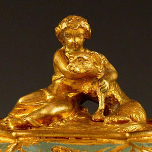 Antique French TAHAN PARIS Gilt Bronze Enamel Jewelry Casket Box, Figural