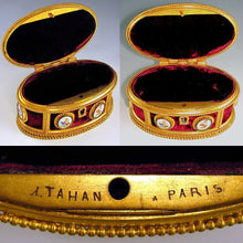 Load image into Gallery viewer, Antique French Signed TAHAN Gilt Bronze &amp; Hand Painted Porcelain Jewelry Casket / Box
