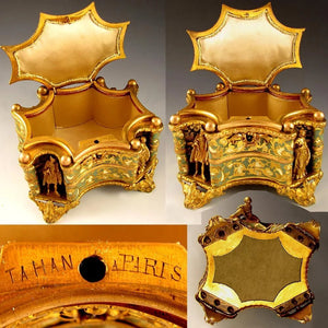 Antique French TAHAN PARIS Gilt Bronze Enamel Jewelry Casket Box, Figural