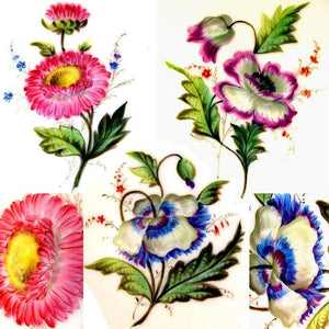 Flowers hand painted on antique French Paris porcelain plates