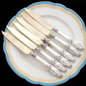 Art Nouveau French sterling silver cutlery knives