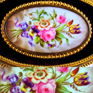 Antique French Signed TAHAN Gilt Bronze & Hand Painted Porcelain Jewelry Casket / Box