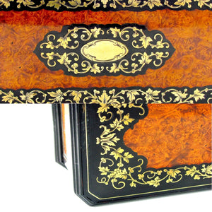 Antique French TAHAN Burl Wood Brass Inlaid Jewelry Box / Casket