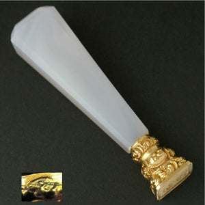 Antique French 18K Gold Wax Seal Agate Stone Handle