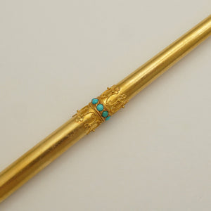 Antique Victorian French 18K Gold Dip Pen Writing Calligraphy Jeweled Turquoise Stones & Pearl