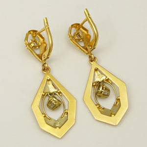 Art Deco French 18k Yellow Gold Lever Back Dangle Earrings