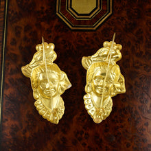 Load image into Gallery viewer, French 18K Yellow Gold Figural Dangle Earrings, Woman Portrait

