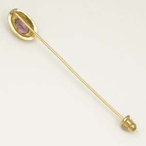 Antique French 18K Gold & Amethyst Gemstone Stickpin Pin Brooch