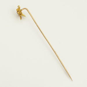 Antique Victorian French 18K Gold Diamond & Ruby Figural Bee Stickpin Pin Brooch
