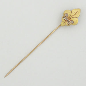 Antique French Victorian 18K Gold Diamond Fleur De Lis / Lys Stickpin Pin Brooch