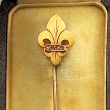 Load image into Gallery viewer, Antique French Victorian 18K Gold Diamond Fleur De Lis / Lys Stickpin Pin Brooch
