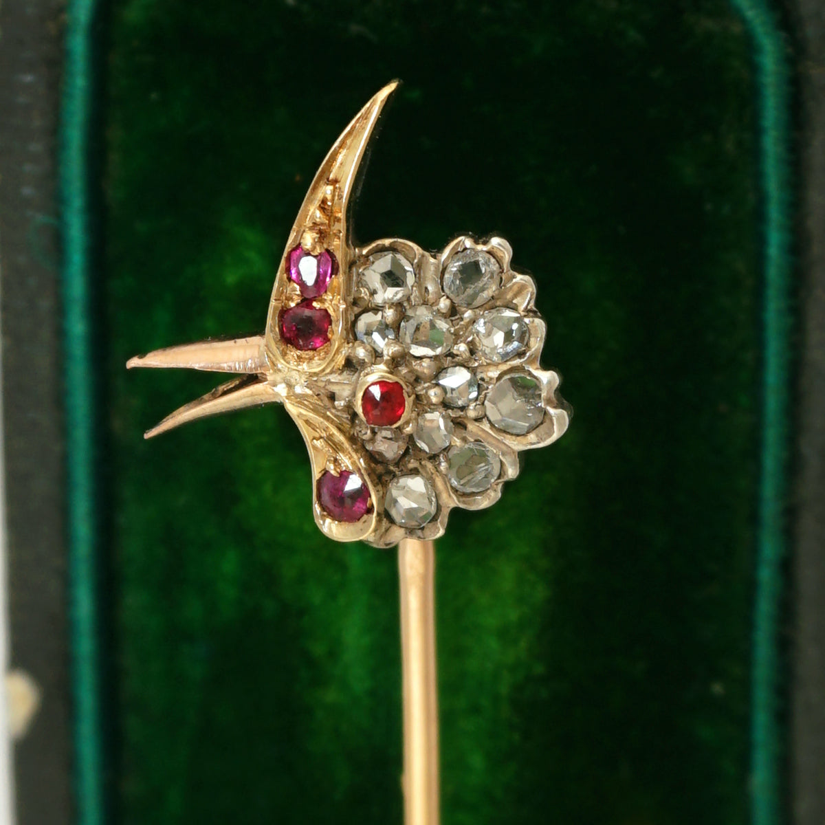 DSF Antique Jewelry Owl Ruby Diamond 18K Gold Brooch Pin