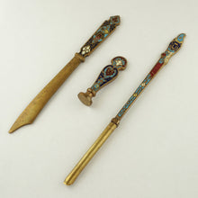 Load image into Gallery viewer, Antique French Champleve Enamel Bronze Writing Calligraphy Set
