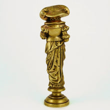 Load image into Gallery viewer, Antique Bronze Figural Wax Seal Desk Stamp, Victorian Lady with a Cat
