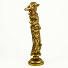 Load image into Gallery viewer, Antique Bronze Figural Wax Seal Desk Stamp, Victorian Lady with a Cat
