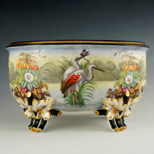 Load image into Gallery viewer, Large Antique French Porcelain Jardiniere, Hand Painted Scene, Birds, Herons / Egrets, Flowers
