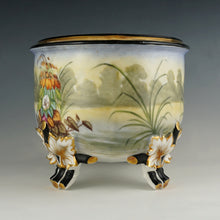 Load image into Gallery viewer, Large Antique French Porcelain Jardiniere, Hand Painted Scene, Birds, Herons / Egrets, Flowers

