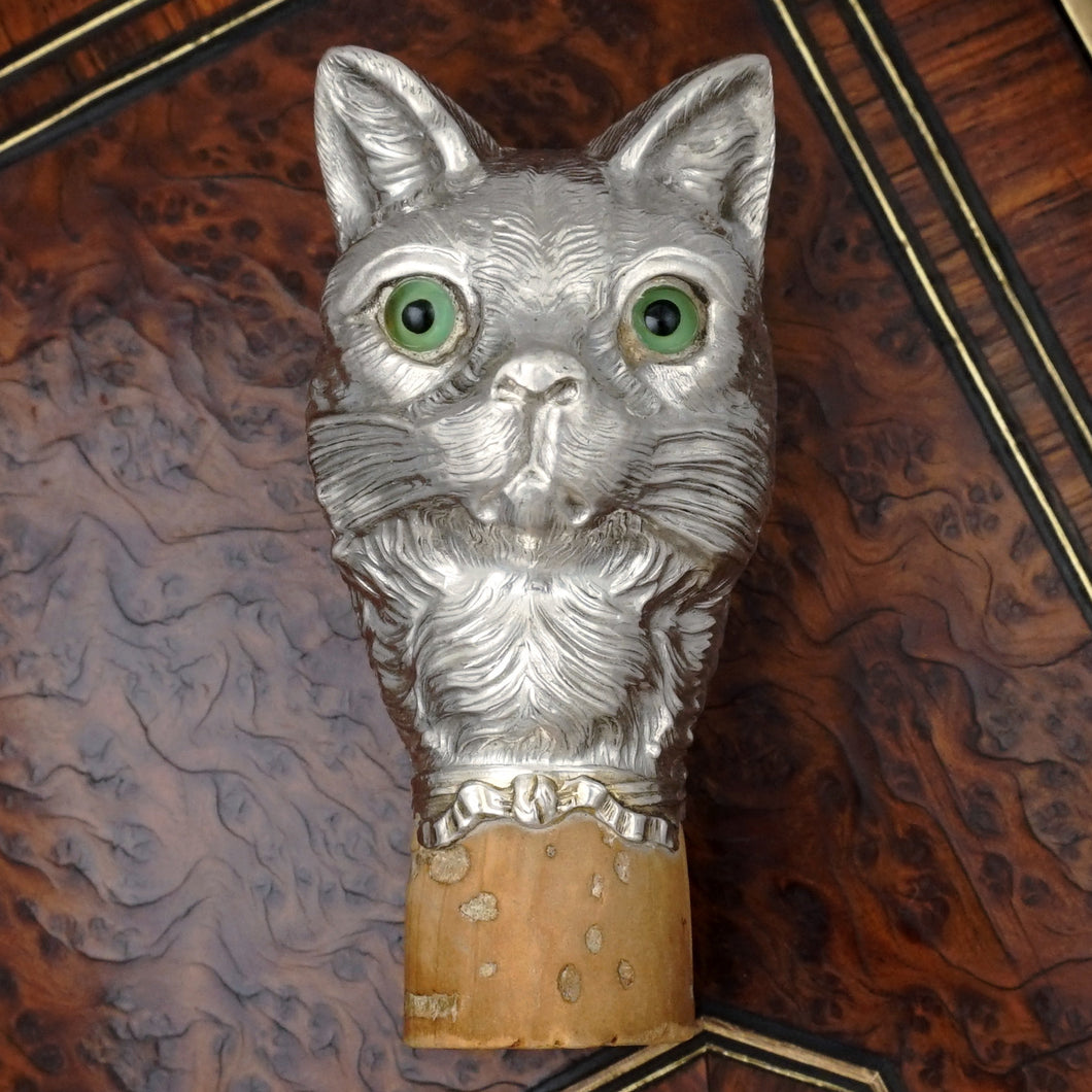 Antique French cat parasol handle