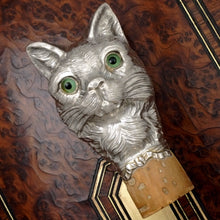 Load image into Gallery viewer, Antique Victorian cat figural parasol cane handle French silver
