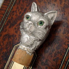 Load image into Gallery viewer, Antique French silver cat head Victorian cane parasol handle
