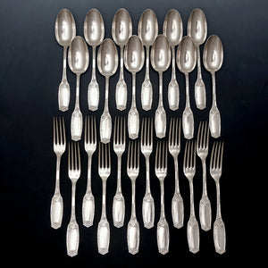 Antique Art Nouveau French Sterling Silver Flatware 24pc Set, Forks & Spoons