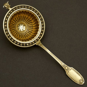 Antique French Sterling Silver Puiforcat Gold Vermeil Tea Strainer, Empire Swans