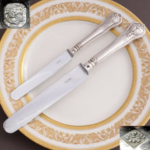 Load image into Gallery viewer, Antique French Sterling Silver Knives, Armorial Heraldry Coat of Arms, Dinner &amp; Luncheon / Dessert Knife Set
