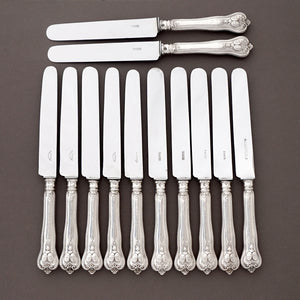 Antique French Sterling Silver Knives, Armorial Heraldry Coat of Arms, Dinner & Luncheon / Dessert Knife Set